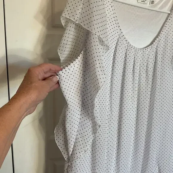 Cato White Polkadot Blouson/Ruffle Short Sleeve Lined Pull-Over Top Plus 18-20W - Picture 4 of 9
